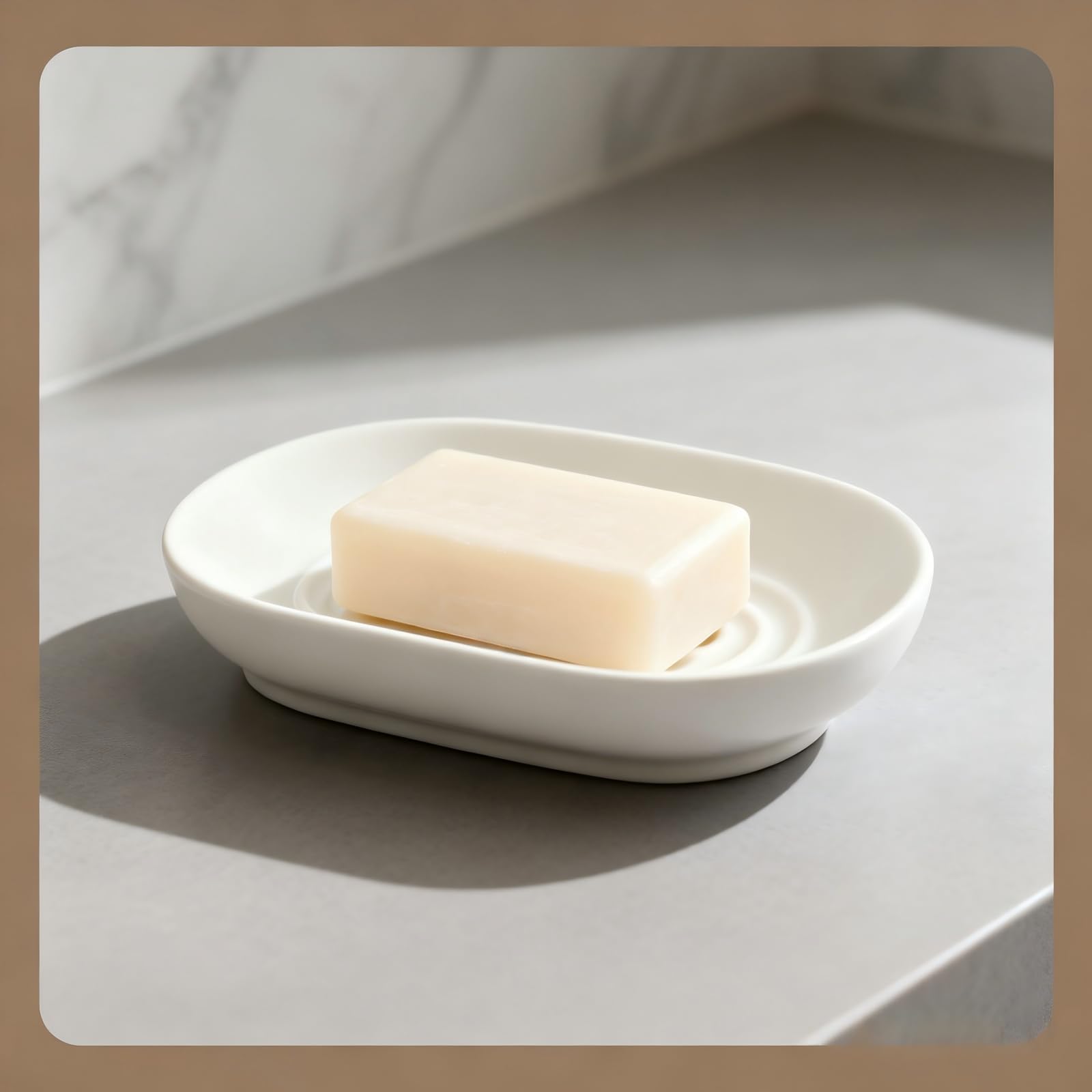 Soap Dish, White Soap Dish with Drain Holes & Non-Slip Bottom, Modern Bathroom Soap Holder for Shower and Sink