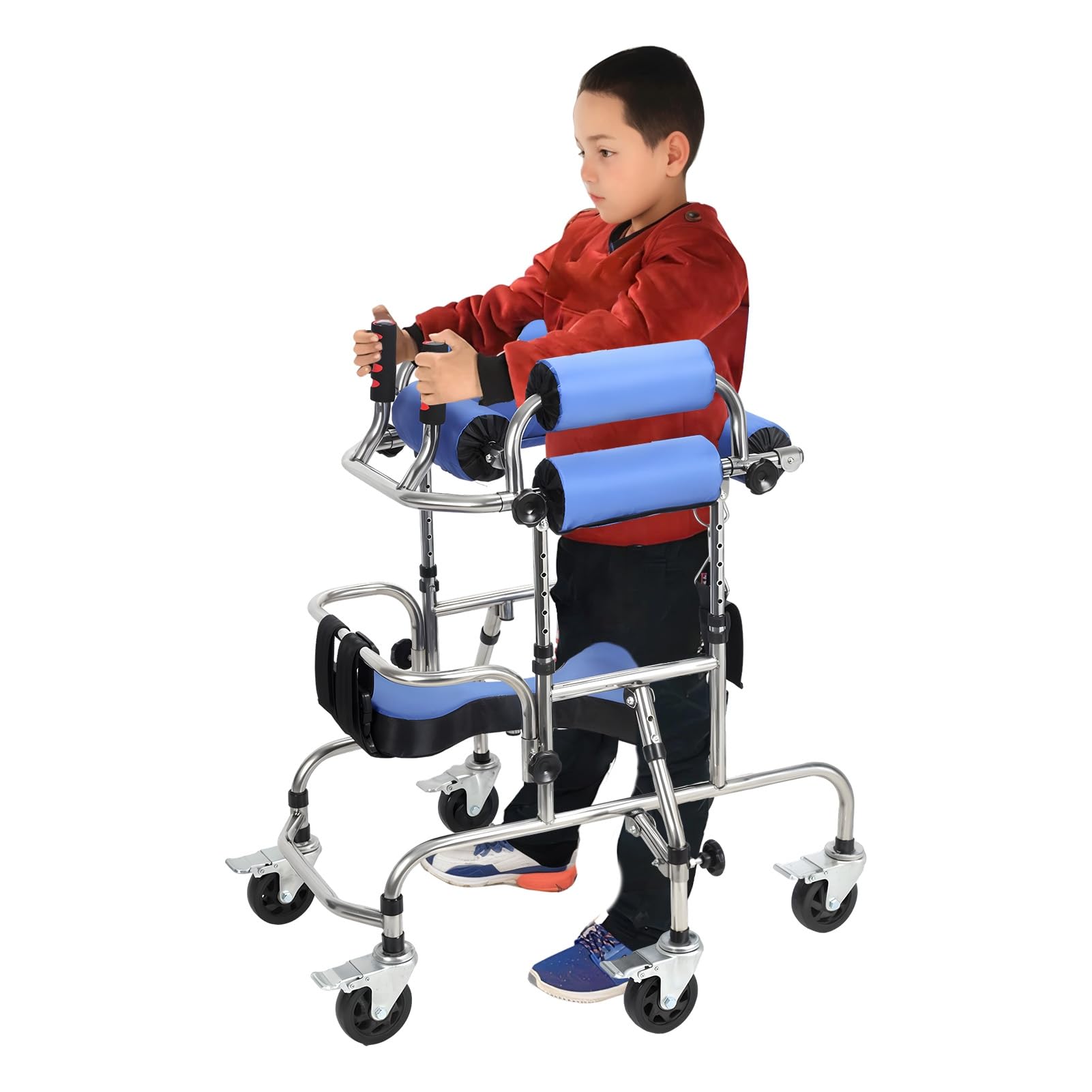 SXSLTSA Kids Standing Walker, Disabled Kids Walker, Walkers for Children with Cerebral Palsy, Adjustable Height and Width, Comfortable Waist Belt seat, Portable Disability assistive Device Blue