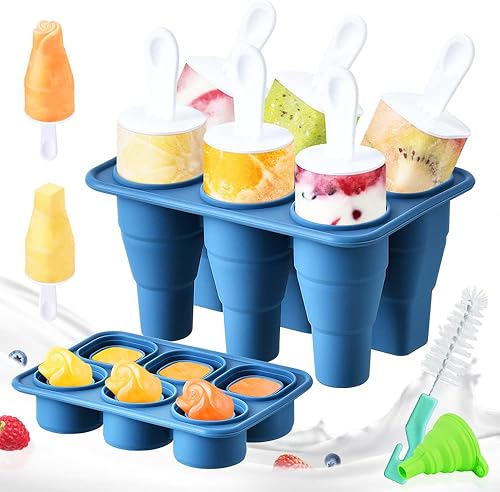 Moldes de paletas y bandeja plegable para cubitos de hielo, 6 piezas de moldes de silicona para paletas de hielo, molde de paletas sin BPA,
