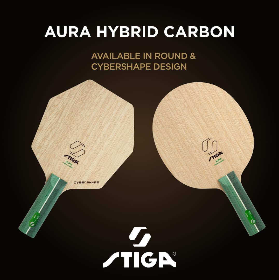 Stiga Aura Hybrid Carbon Cybershape, Offensive Carbon + Fiber Table Tennis Blade for Power & Precision Shots, Competition Approved for Top Players