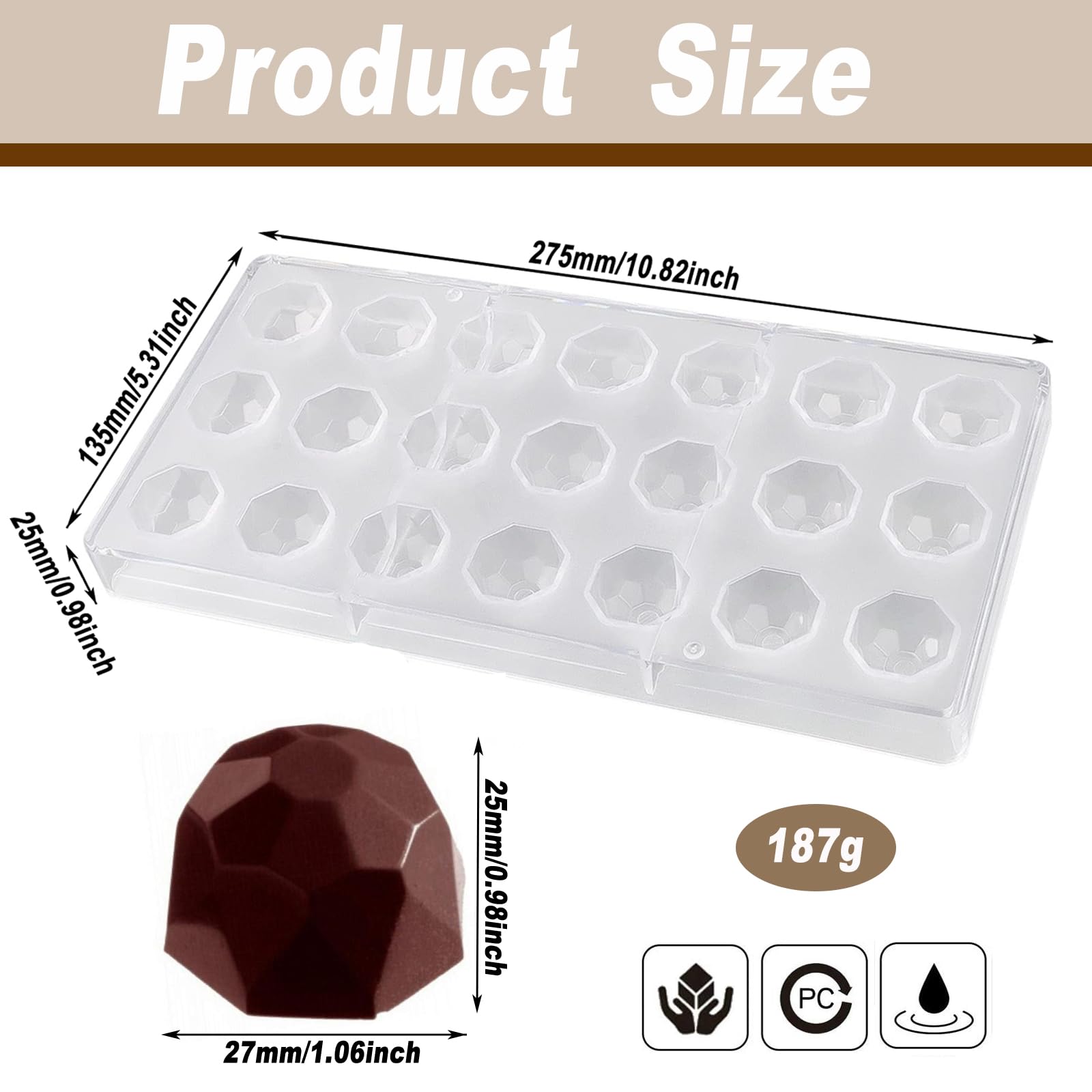 1 Pezzo Stampi in Plastica per Cioccolato, Stampi per Cioccolato in Policarbonato, Stampo per Cioccolato in Plastica 3D, Plastica Trasparente Cioccolatini Stampo, per Pasticcini, Caramelle
