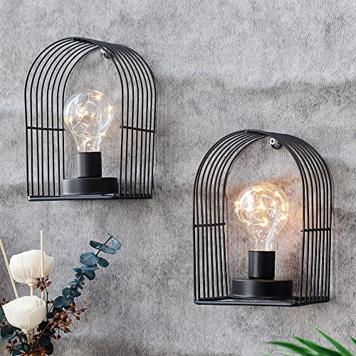 NEWIMAGE Lot de 2 lampes à piles Lampe de table vintage 18cm H Lampe à suspension en métal sans fil avec minuterie 6 heures pour la décoration de la maison Salon Chambre à coucher Intérieur (Noir) Cover