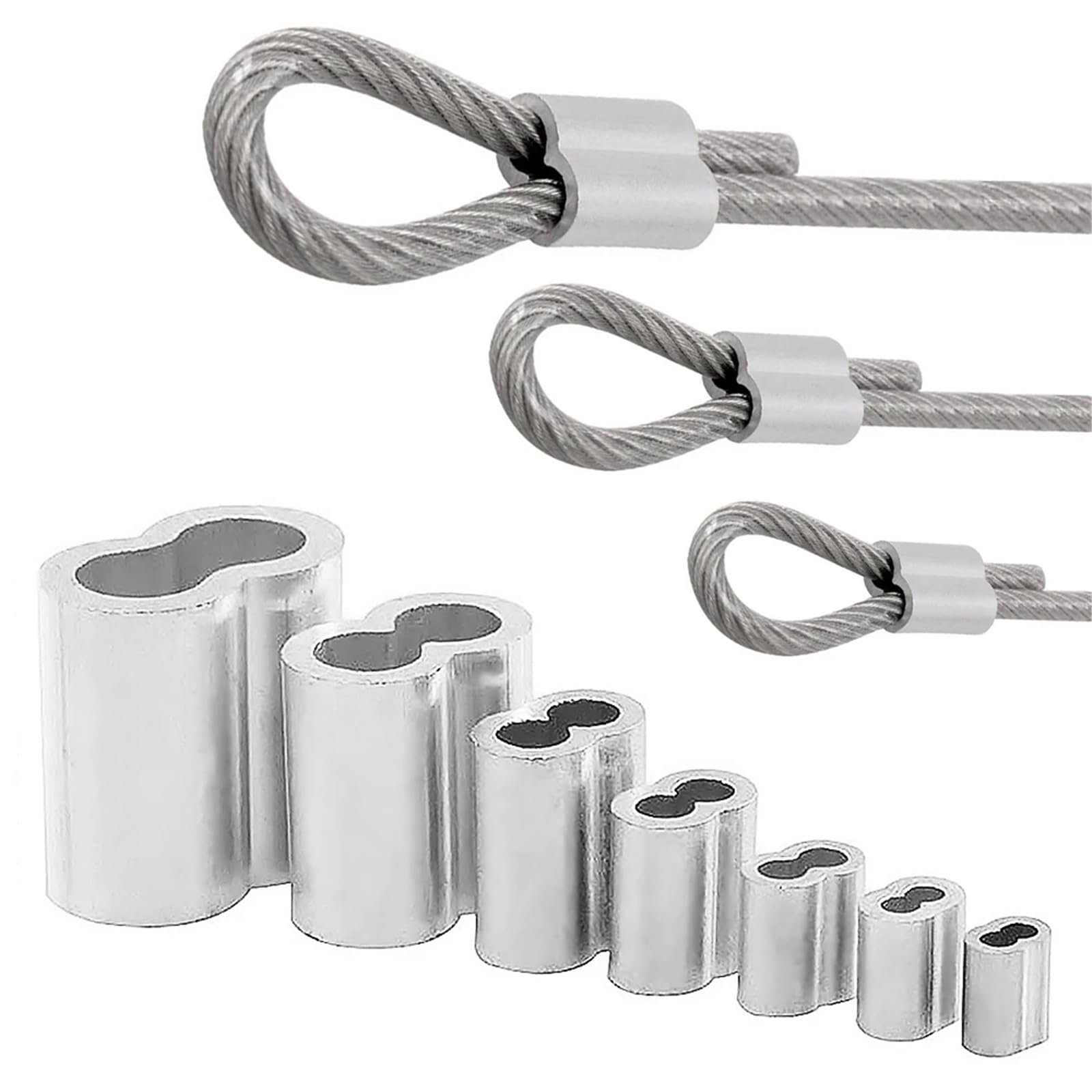 Manicotto ad anello a crimpare in alluminio, Anelli a crimpare con manicotto in alluminio a doppio foro a 8 forme for fune metallica in acciaio da 1-6 mm Confezione 20-100 pezzi(M6X100pcs)