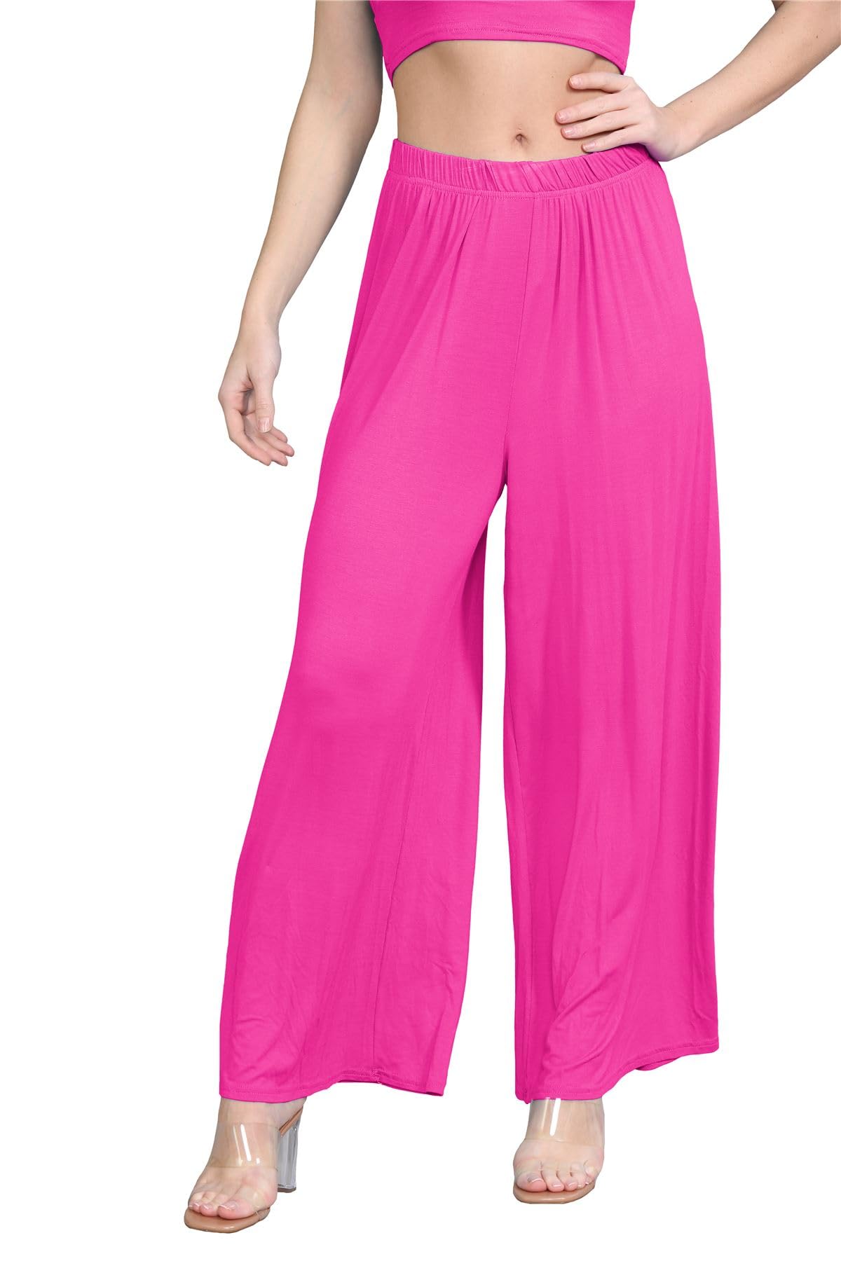 Hamishkane Women's Fuschia Plain Wide Leg Flared Palazzo Casual Basic Baggy Summer Trousers Pants
