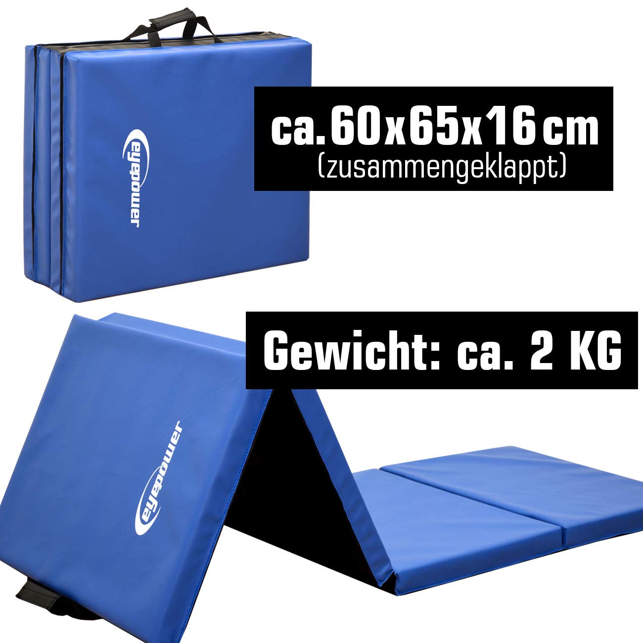 EYEPOWER Colchoneta de Entrenamiento Gimnasia XL 200x60x5cm Plegable Azul