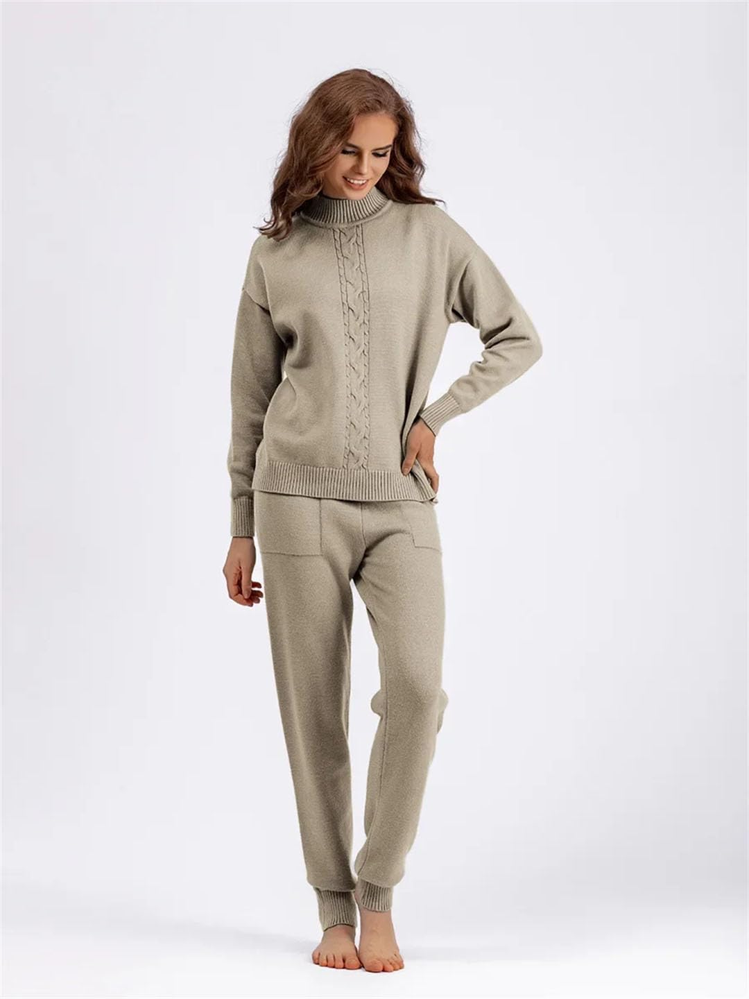 Maglione da donna 2 Pezzi Set Mezzo Dolcevita Maglia Pullover Top Conjuntos Vita Alta Harem Pantaloni Abiti