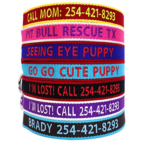 ECO-Friendly-Bamboo-Personalized-Embroidered-Dog-Collar-Custom-Text-with-Pet-Name-and-Phone-Number-Multiple-Collar-and-Thread-Colors-and-Sizes