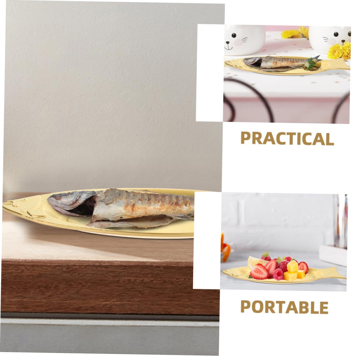 Cabilock 2Pcs Stainless Steel Fish Shaped Plates Fish Dish for Serving Snacks and Appetizers Decorative Grill Platter for Parties