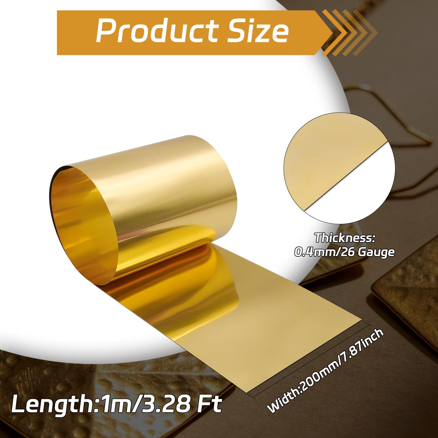 Messingblech Rolle 0,4mm x 200mm x 1000mm, Dünne Messingfolie Goldfarben, Präzisionsfolie für Modellbau, DIY Basteln, Kunsthandwerk & Industrie-Reparaturen, Biegsames Metallblech