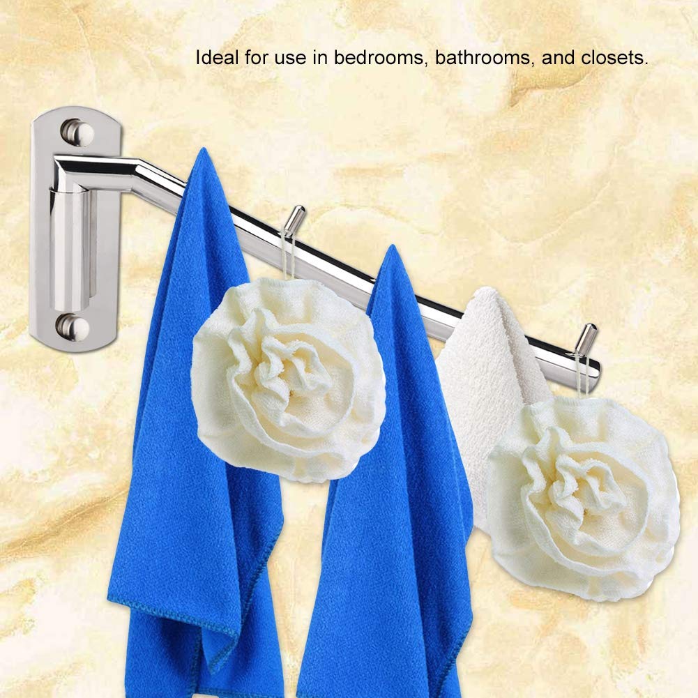 Wall Mounted Clothes Drying Rack with Swing Arm, 180°Rotation Towel Hooks Hat Rod Stainless Steel Door Coat Hanger with Screw for Laundry Bathroom Bedroom