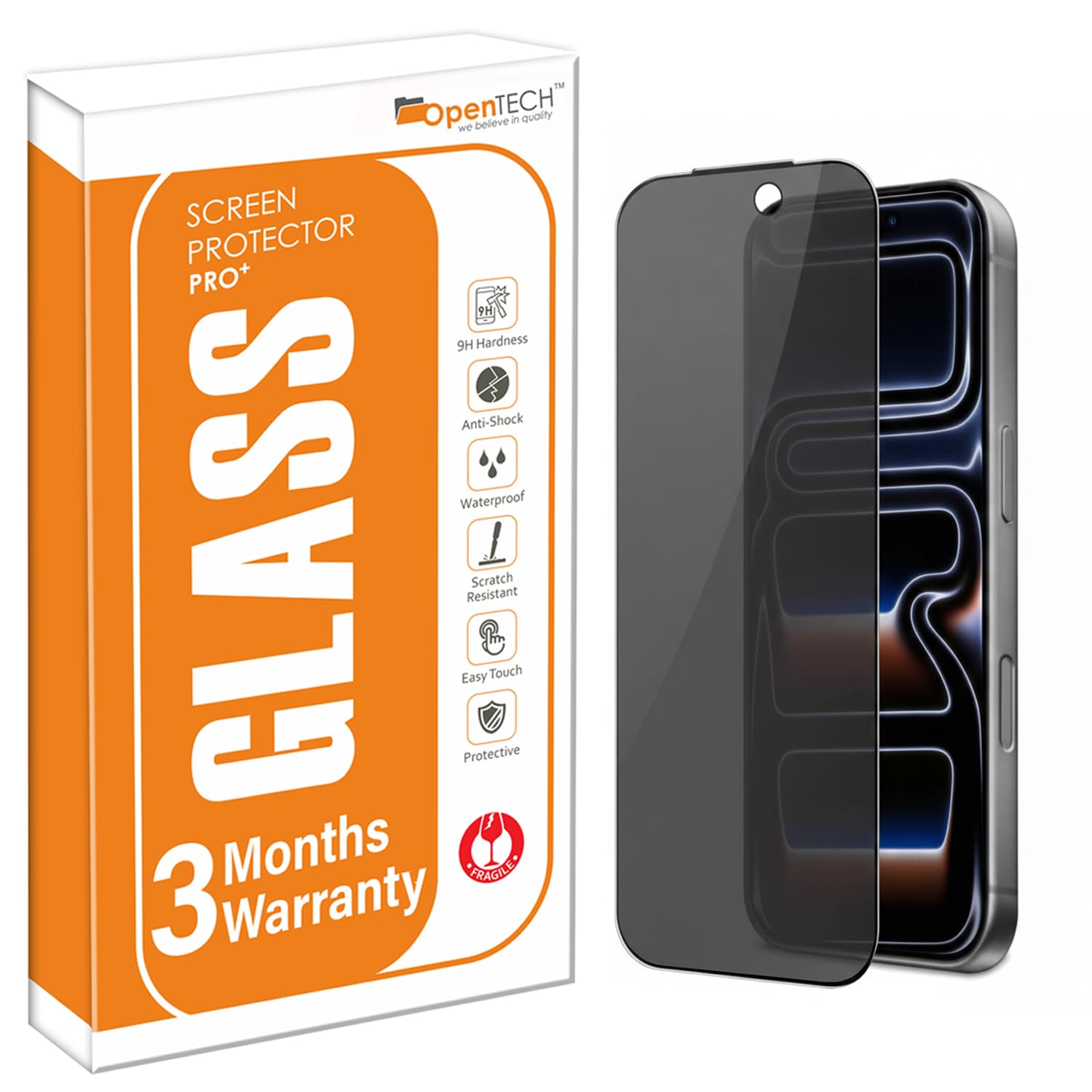 OpenTech® Privacy Military-Grade Tempered Glass Screen Protector Compatible for iPhone 17 Pro with Edge to Edge Coverage - Anti Spy, Case Friendly and Bubble free installation kit (6.3 Inches)