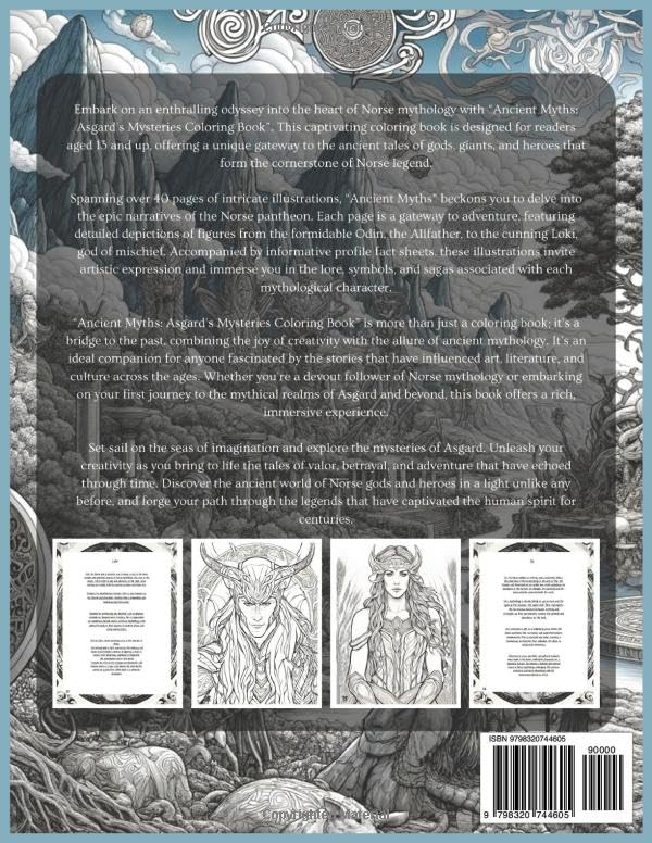 Ancient Myths - Asgard's Mysteries Coloring Book: Volume 2: A Journey Through Norse Legends: Unveil the World of Gods and Runes with Every Page for Ages 10 to Adult - Image 2