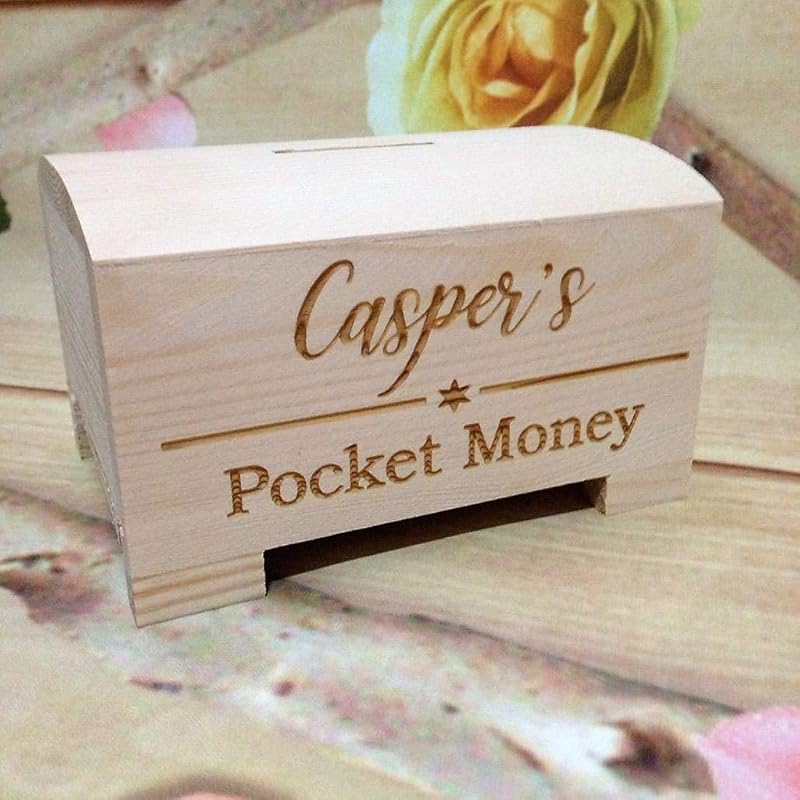 Pocket Money Fund Money Box with Message Personalised Wooden Money Box