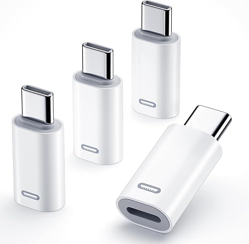Adaptador Lightning hembra a USB C macho (paquete de 4) con carga rápida PD y transferencia de datos para iPhone 1515 Plus15 Pro15 Pro Max, iPad Air
