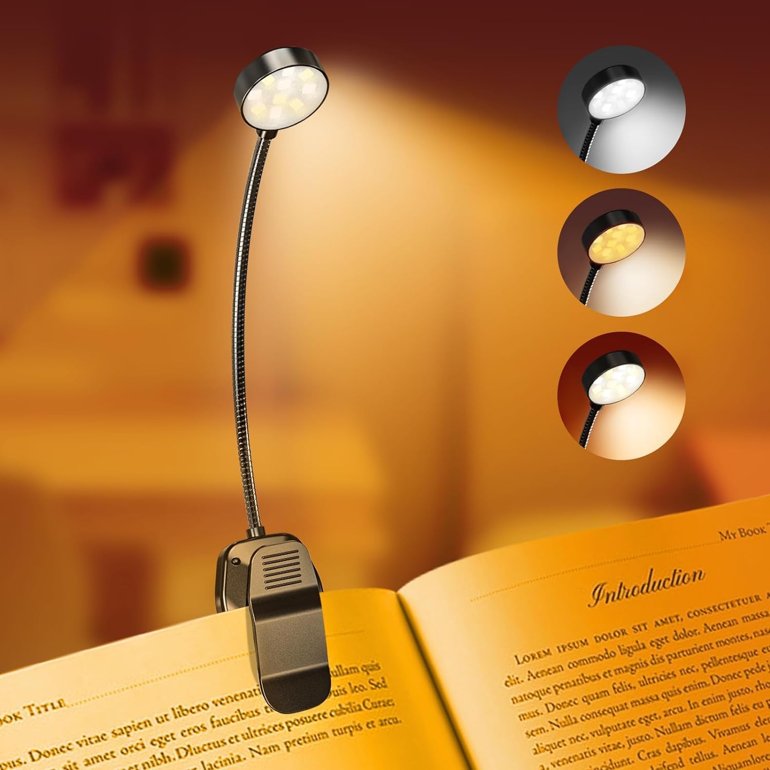 Necomi Book Light, Necomi Reading Light with Clip, 12 LED Lamp, 3 Color Temperatures, Lightweight Reading Lights for Books in Bed, Up to 60 Hours Eye-Friendly Lighting for Bookworms & Kids,Adult