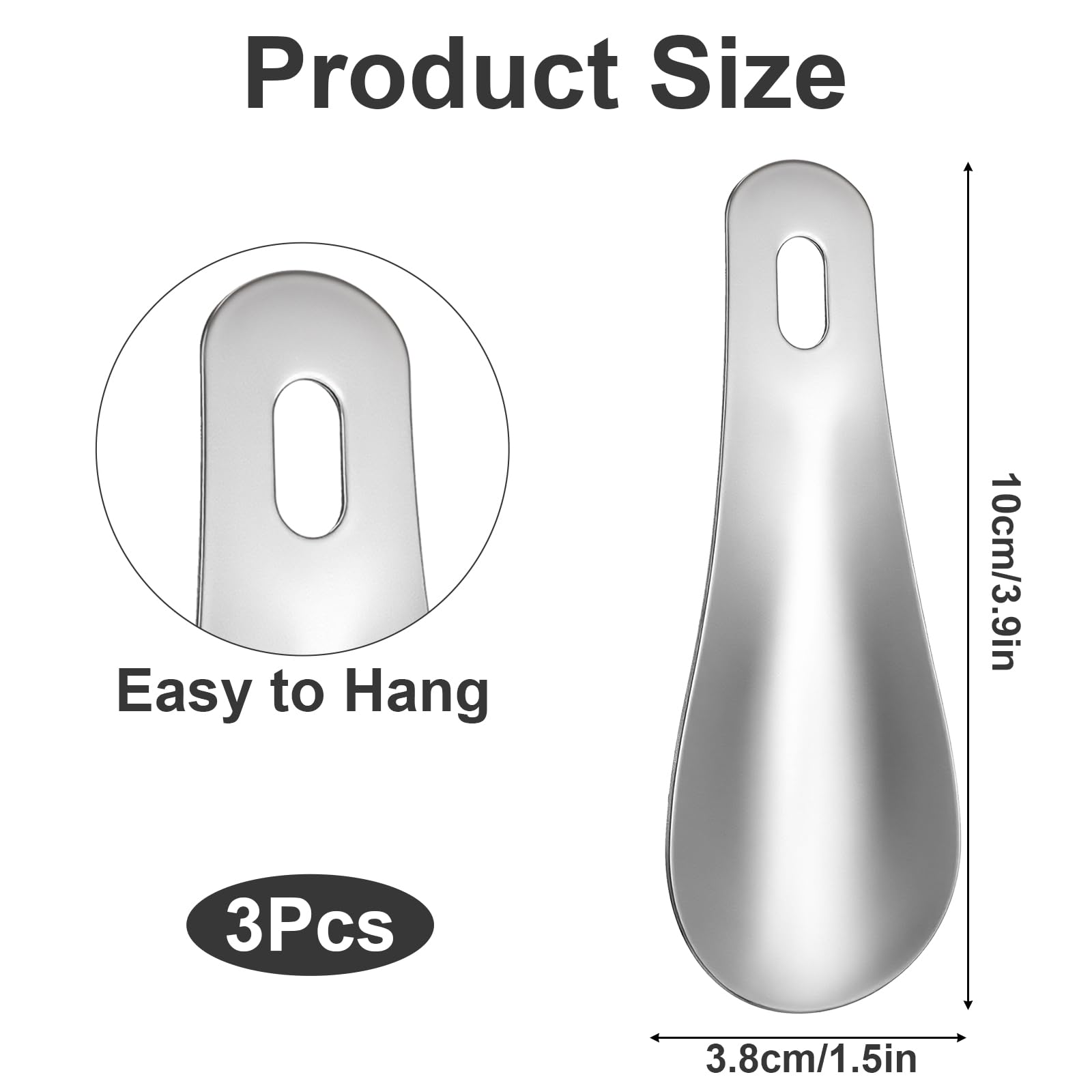 SHENLIU 3 sztuki małych przyborów do butów, 10 cm, mini metalowa ściągaczka do butów, krótka podróżna ściągaczka do butów z uchwytem ściennym, stal nierdzewna, pomoc w zakładaniu dla mężczyzn, kobiet