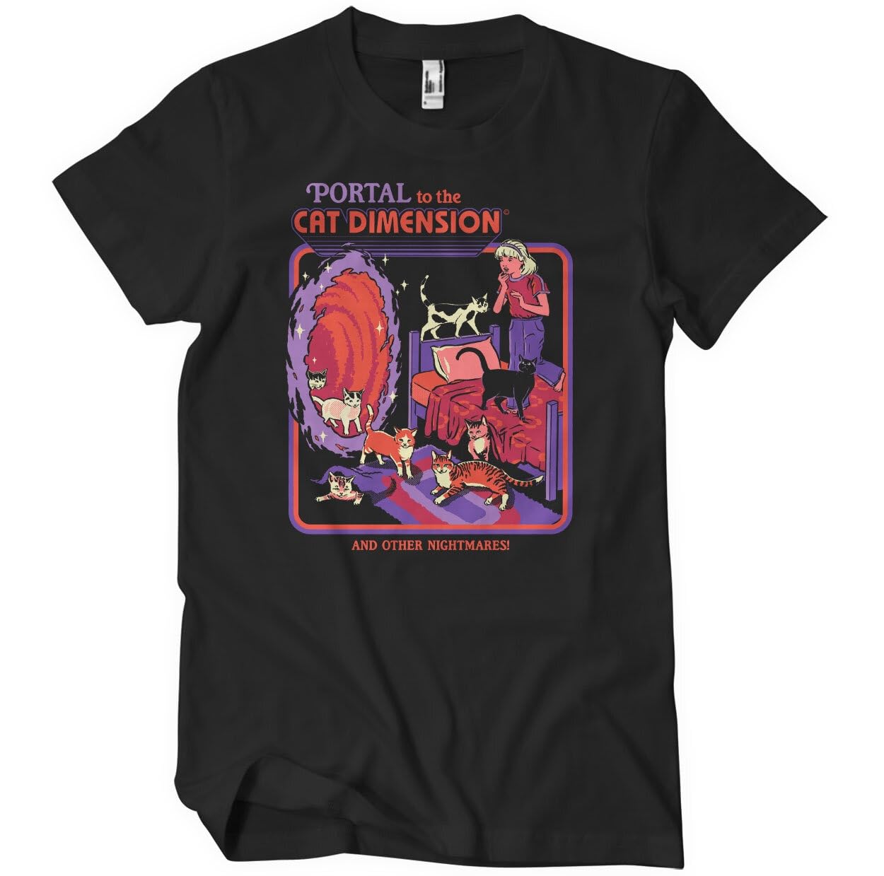 Steven Rhodes Officially Licensed Portal to The Cat Dimension Mens T-Shirt (Black), Large