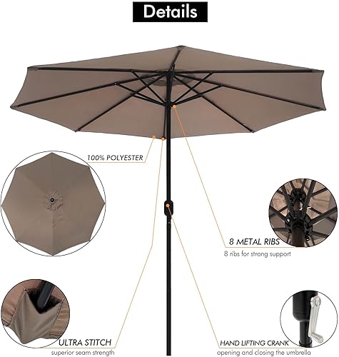 Miniatura 4 de ontheway Sombrilla de patio de 11 pies con 8 varillas y marco y manivela resistentes al óxido, protección UV, sombrilla de mesa al aire libre para
