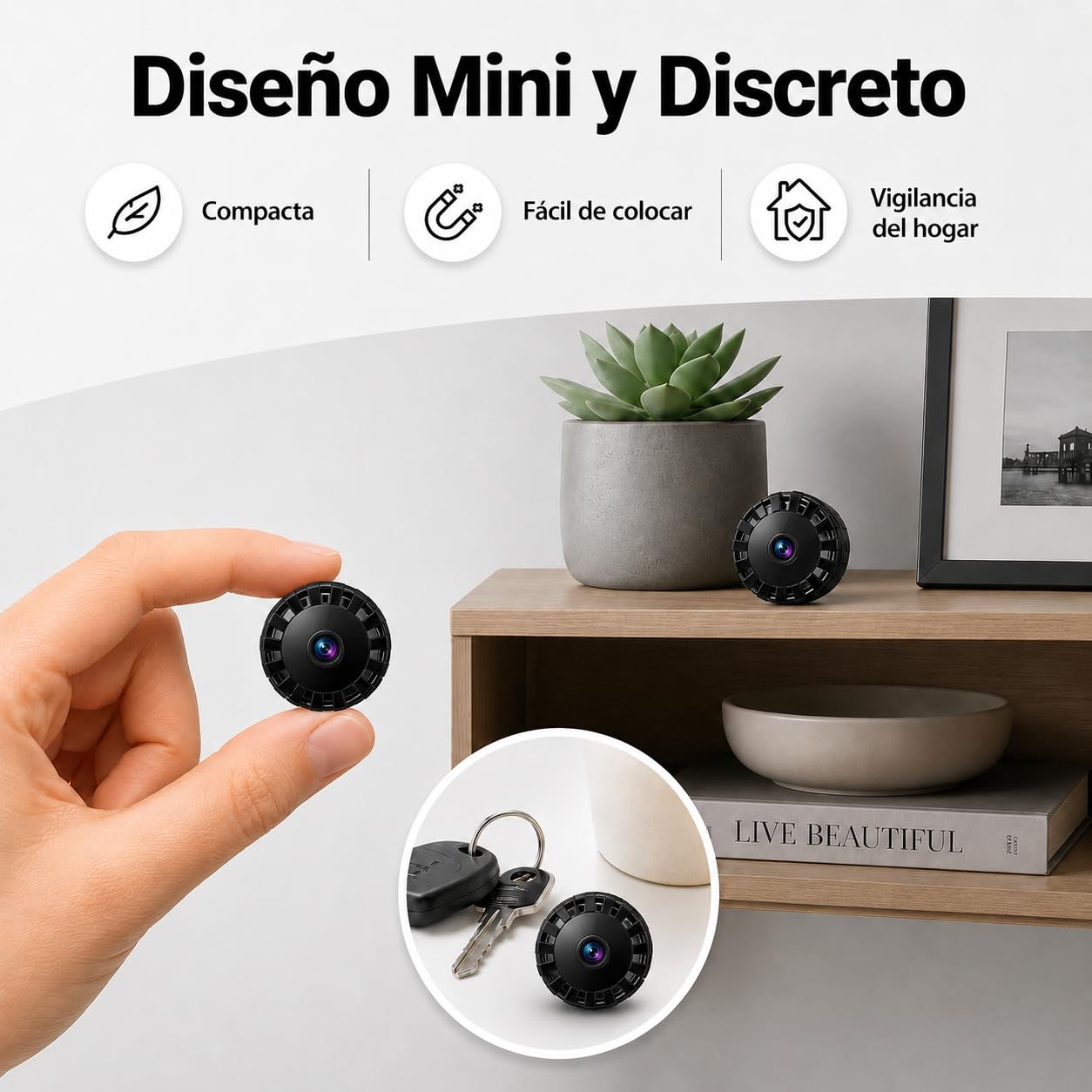 Mini Cámara de Seguridad WiFi, 2026 Mejorada Cámara Oculta para Uso Doméstico, HD 1080P con Visión Nocturna Interior/Exterior para Bebés, Mascotas, Compatible Teléfonos Inteligentes (Black, 4 pieza)
