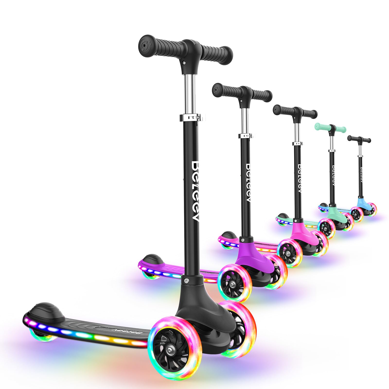 BELEEV Trottinette Enfants A6 – 3 Roues Avec LED – Guidon Réglable 58-80,5 Cm – Plateau Antidérapant – Direction Inclinaison – Frein Sécurisé – Pour 3-8 Ans