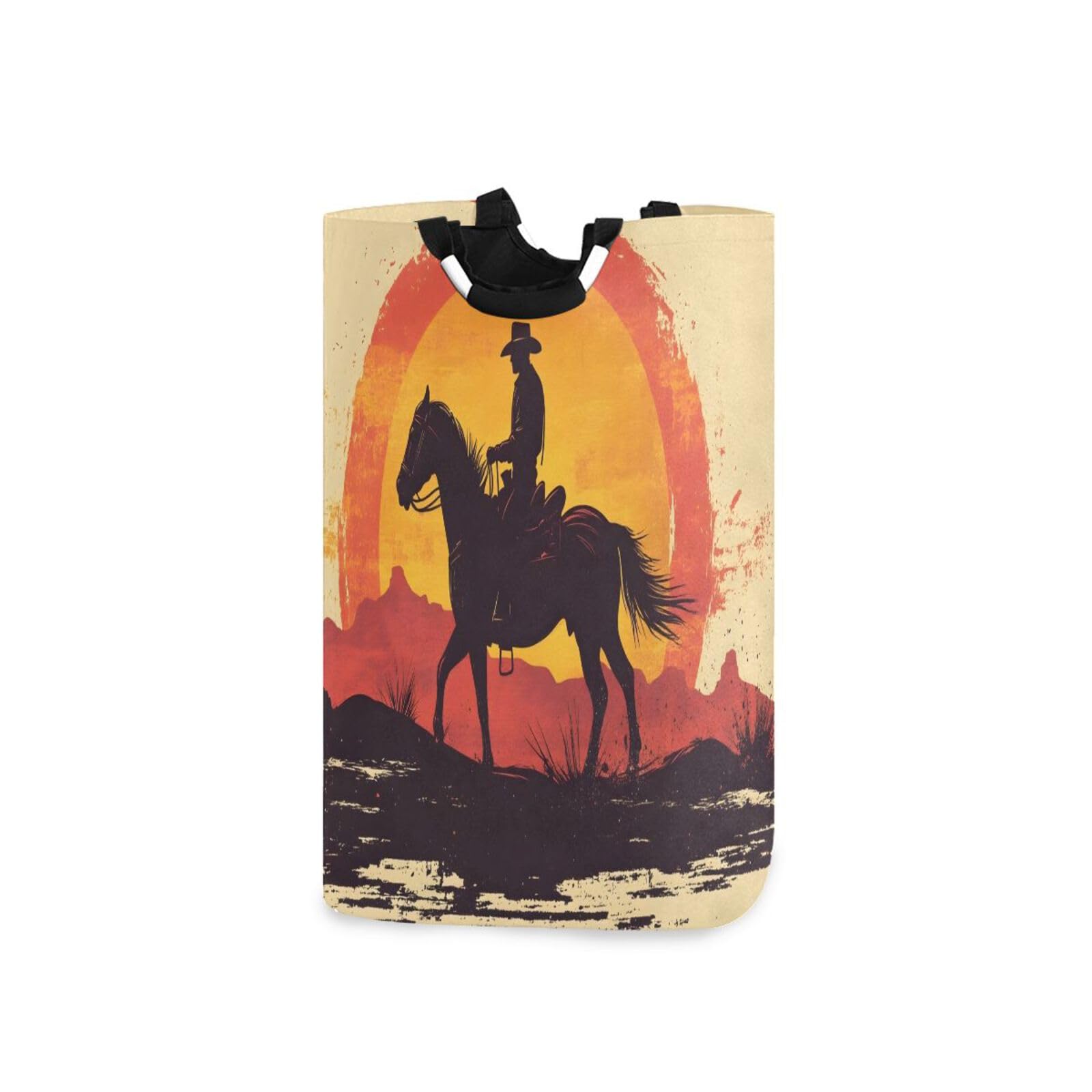 Jihqo Laundry Hamper Basket Cowboy at Sunset Collapsible Nursery Storage Bin Waterproof Clothing Baskets for Home Bedroom Bathroom Washing Room