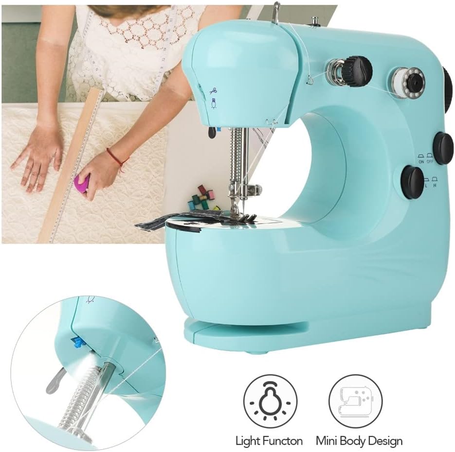 Mini Sewing Machine Adjustable Speed Two Thread Portable Electric Household Sewing Machines with Cutter Foot Pedal (Color : As Shown Size : One Size)