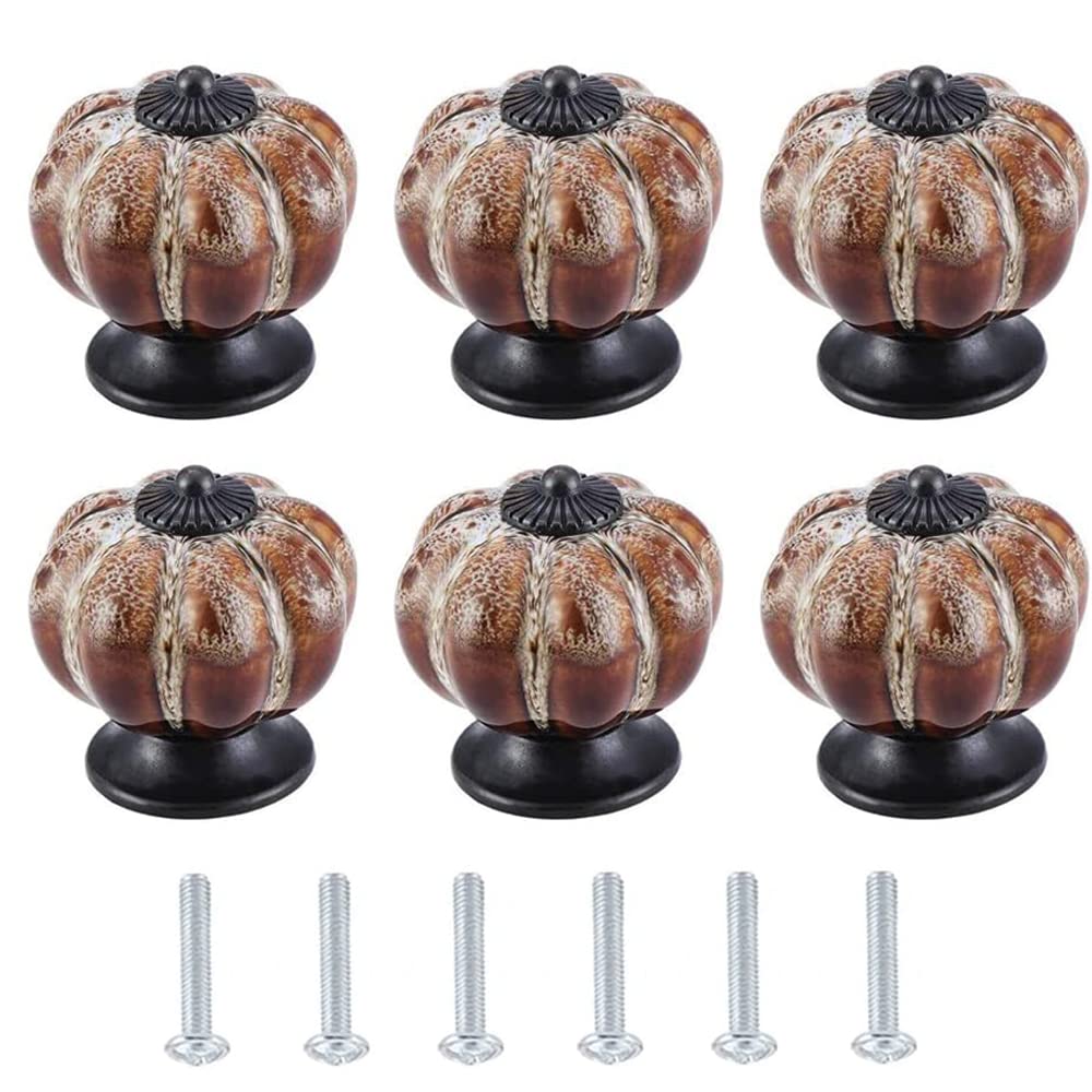 Achengqi 6 Pieces Cabinet Handles Ceramic Knobs Pumpkin Knobs Chic Leopard Drawer Knobs Furniture Handle Single Hole Handle,for Cabinets Drawers Shoe Cabinets Bookshelves(White)
