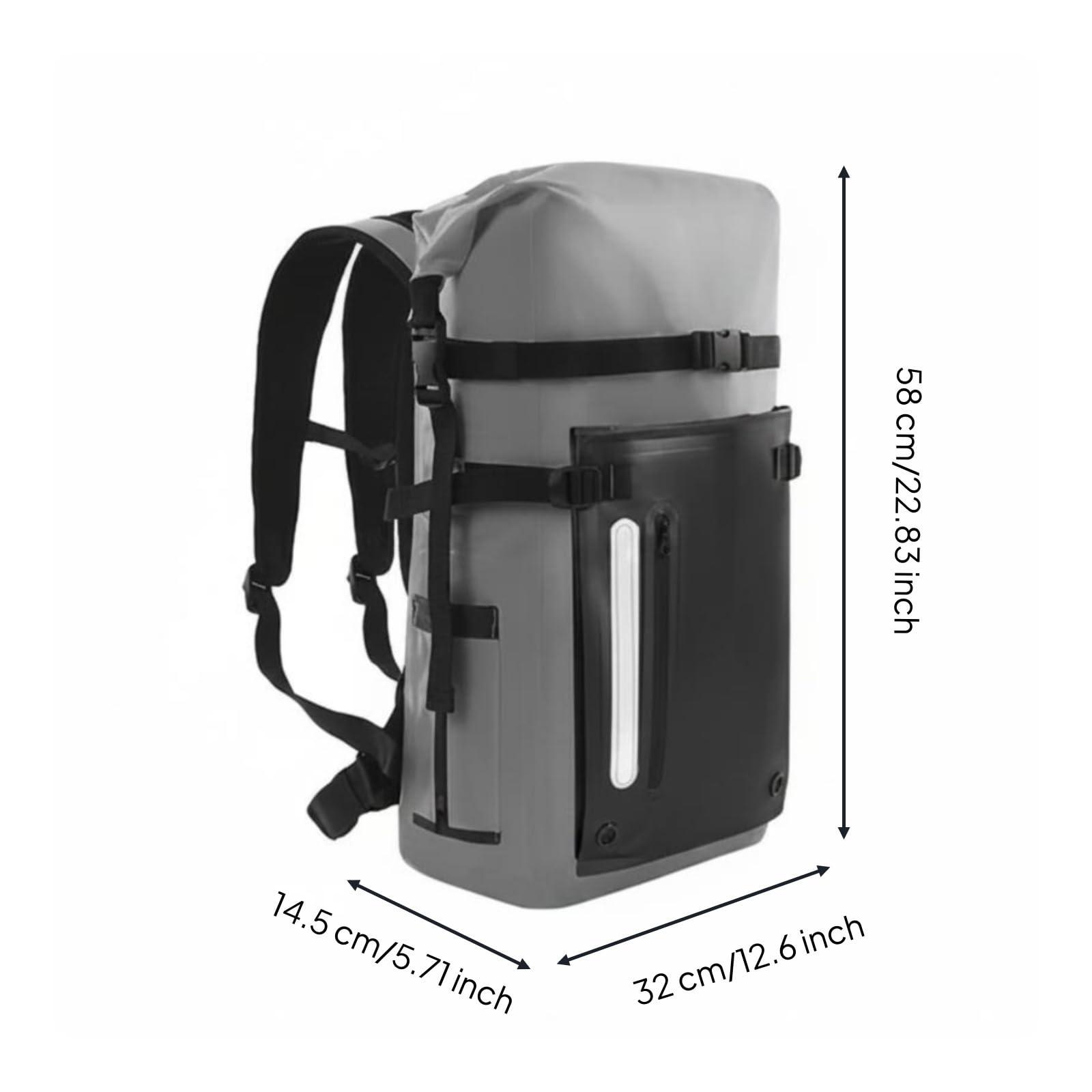 Outdoor Rucksack Wasserdicht Rucksack Trockensack Tagesrucksack Trekkingrucksack aus Pvc mit Dichtem Verschluss Und Außenbefestigungen für Tauchen, Grau, Grau Und Schwarz, 30L