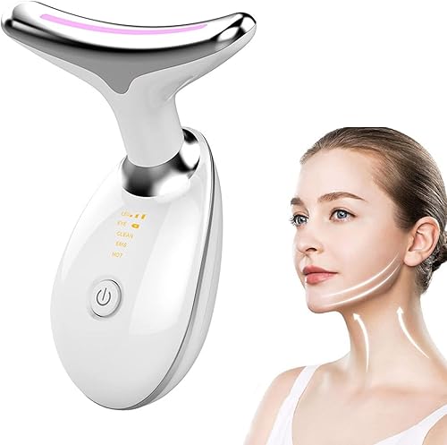 Sjiangqiao Masajeador facial de cuello, herramienta de eliminación de arrugas reafirmante, masajeador de vibración con 3 modos de color para apretar