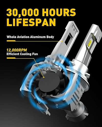 Miniatura 6 de AUXITO Bombilla LED 9005 HB3, 15000 lúmenes, 400% de alto brillo, blanco frío 6500K, bombillas antiniebla de instalación directa Plug and Play,