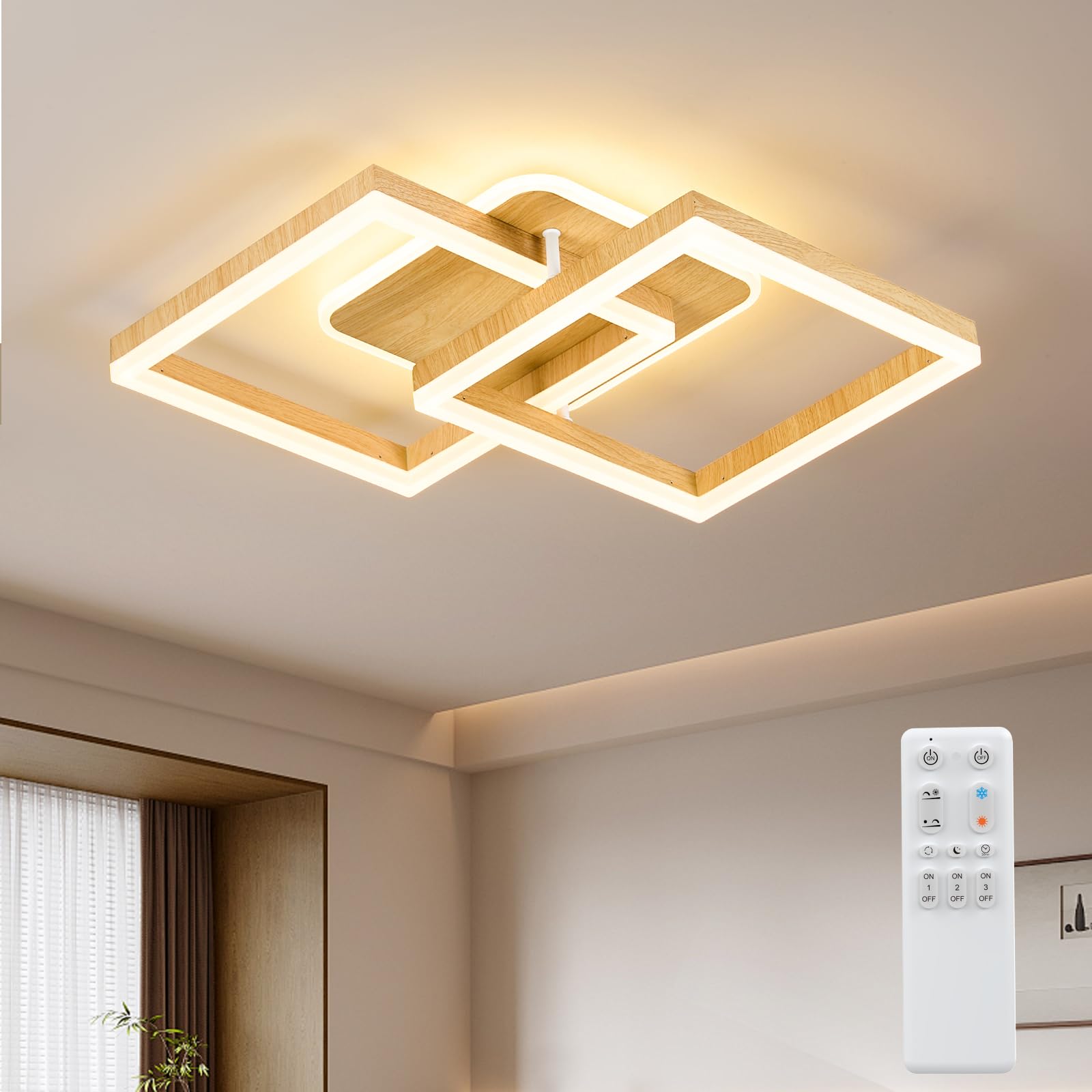 ANTENLICHT Led-plafondlamp, 40 W, woonkamer, dimbaar, met afstandsbediening, modern geometrisch design, warm wit tot koud 3000 K-6500 K, plafondverlichting 3600 lm, voor slaapkamer, eetkamer, zwart