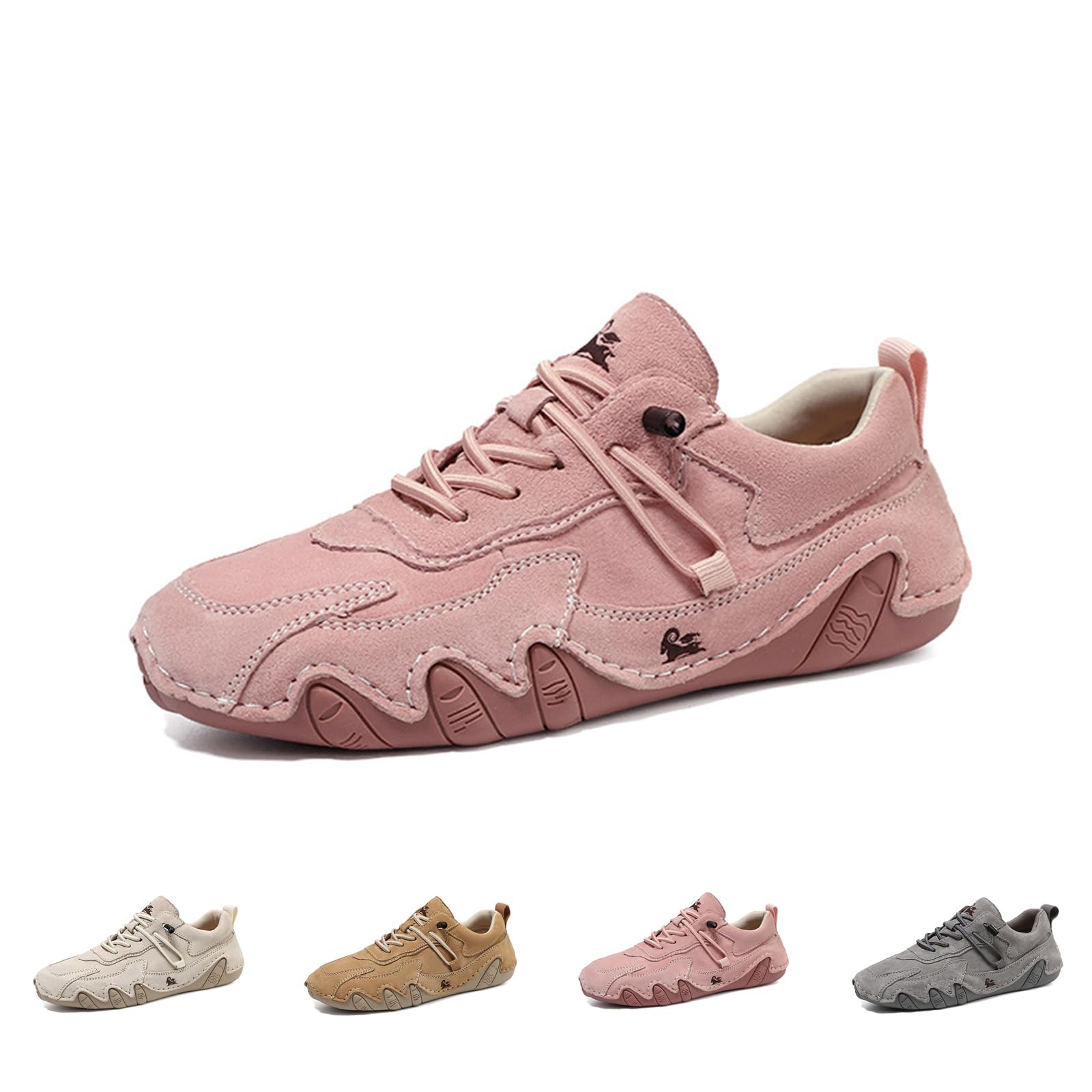 Women's Waterproof Suede Casual Walking Shoes for Hiking Camping & Driving All Season Fashion Retro Elastic Lace Up Hand Stitched Outdoor Sports