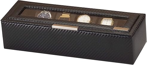 Mele & Co Neal Carbon Fibre Effect PU 6 Watch Box, Black, 30 cm x 10.5 cm x 8 cm