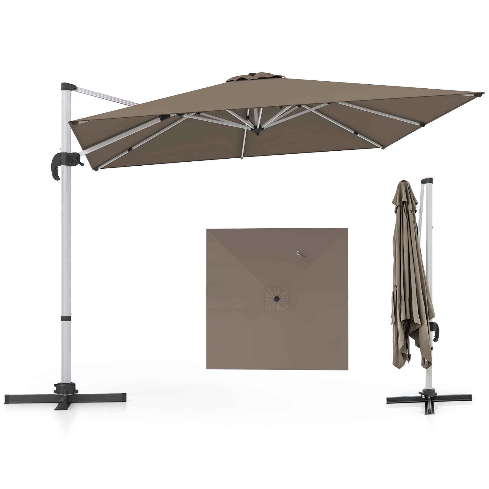 COSTWAY Parasol przeciwsłoneczny, prostokątny, 300 x 300 cm, duży parasol przeciwsłoneczny z korbą, parasol ogrodowy, odchylany, obracany o 360°, parasol tarasowy, do ogrodu, na taras, balkon