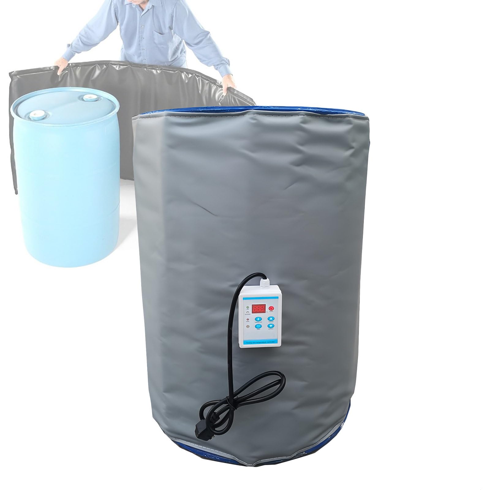 Metalowy podgrzewacz kanistra 4000W, taśma grzewcza do 200/1000 L, regulowana 0-205 ℃ z niezależnym termostatem, wodoodporna beczka tłuszczu, szary 55Gallon/200L