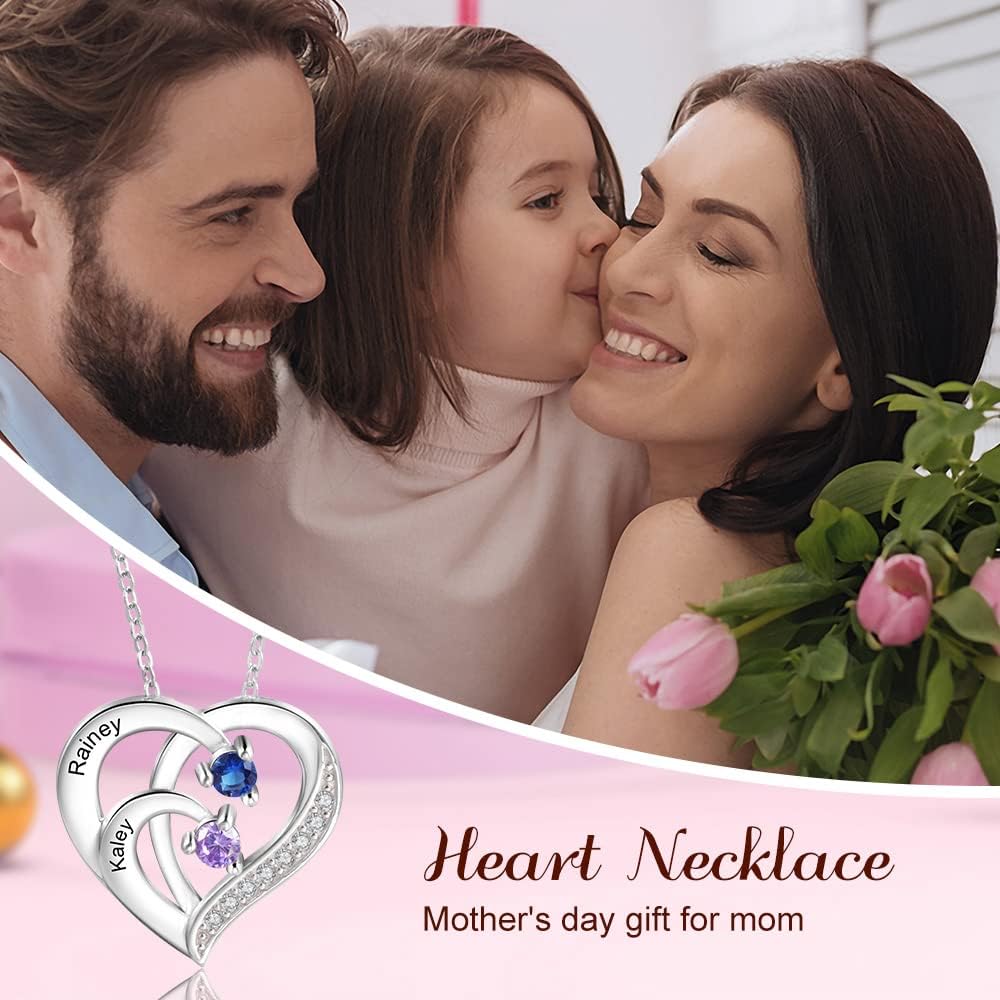 personalized christmas necklace with heart pendant and birthstone