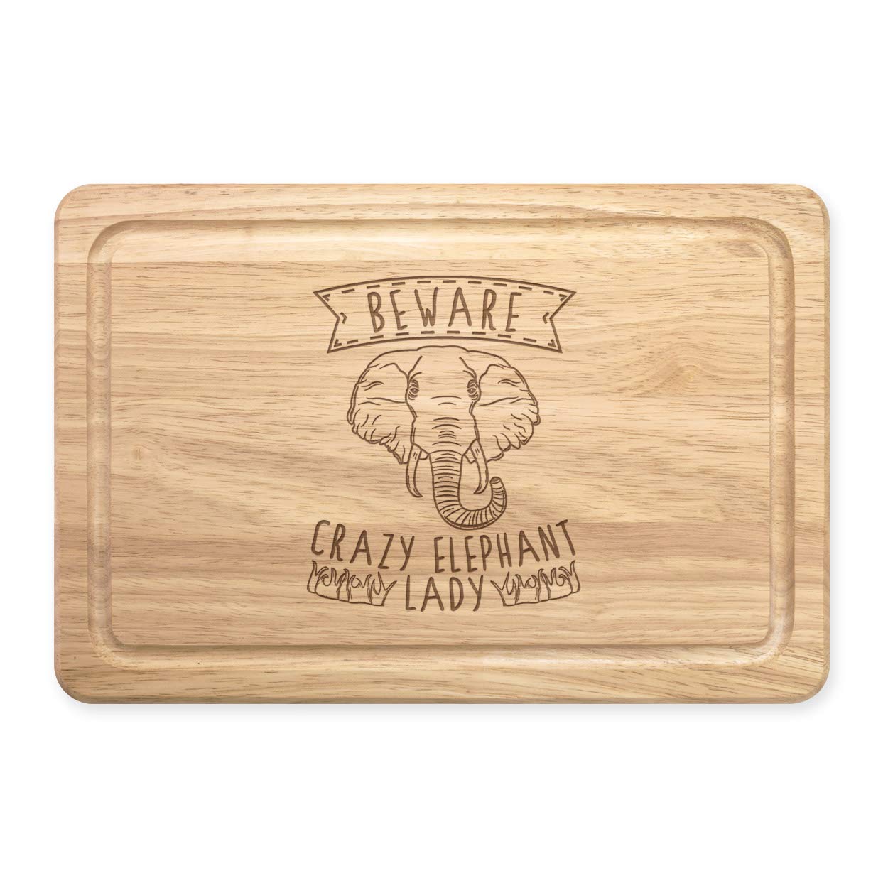 Beware Crazy Elephant Lady Rectangular Wooden Chopping Board
