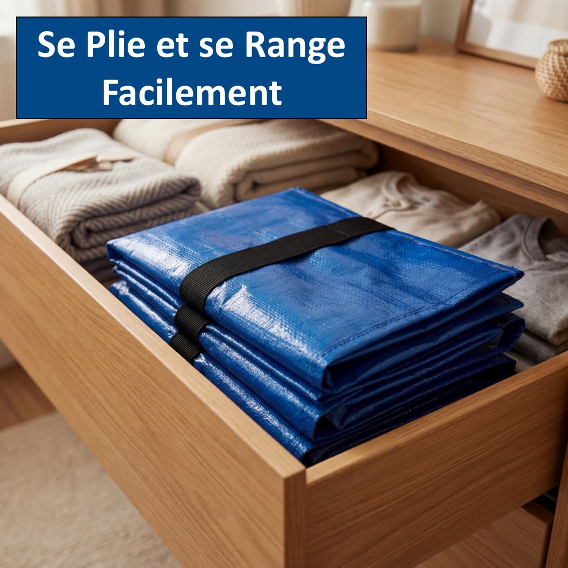 Lot de 5 Sacs de Rangement et Déménagement XXL 94L (4+1), Bleu, avec Poignées Renforcées et Fermeture Zippée, Grande Capacité, Gain de Place, Solide et Durable (5, Bleu)