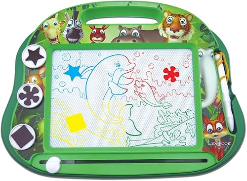 LEXiBOOK, Tablero de dibujo de animales magnéticos mágicos multicolor, juguete creativo artístico para niñas y niños, lápiz capacitivo y sellos,