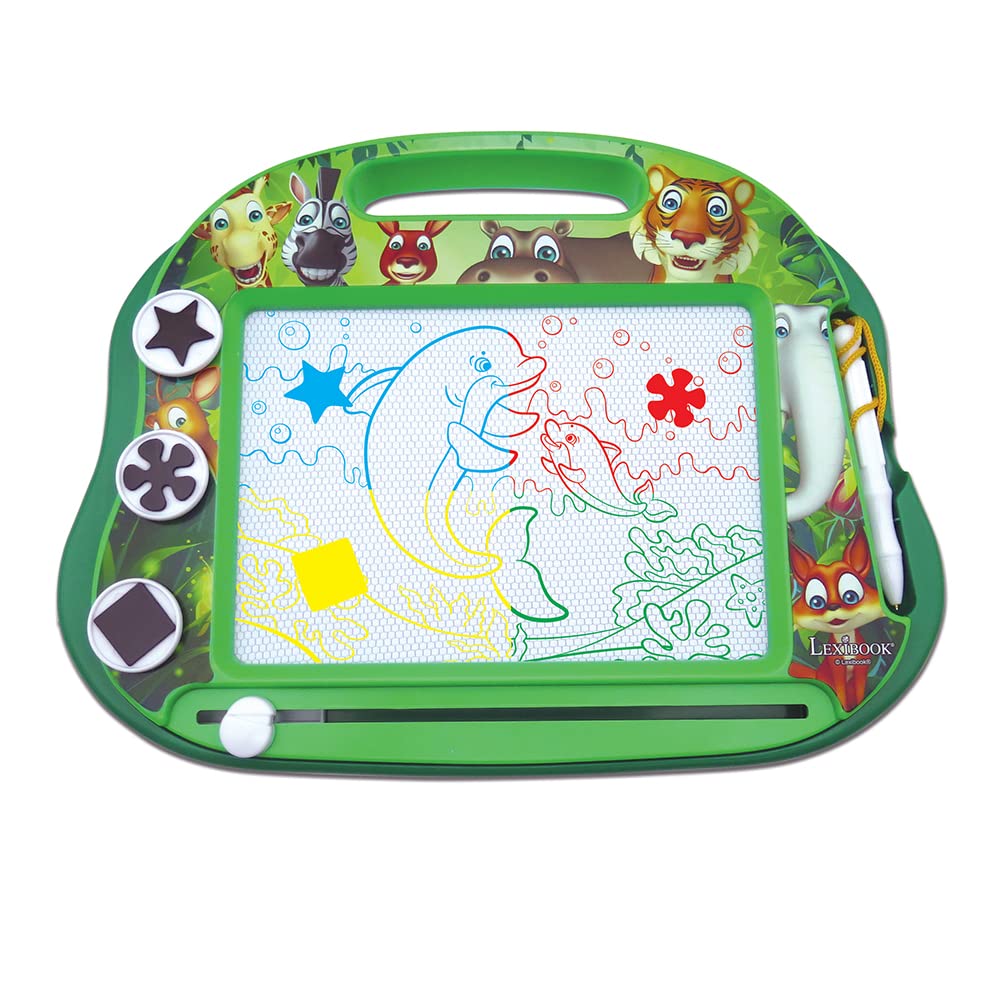Lexibook, Multicolor Magic Magnetic Animals Drawing Board, Artistic Creative Toy for Girls and Boys, Stylus Pen and Stamps, Green, CRANX550