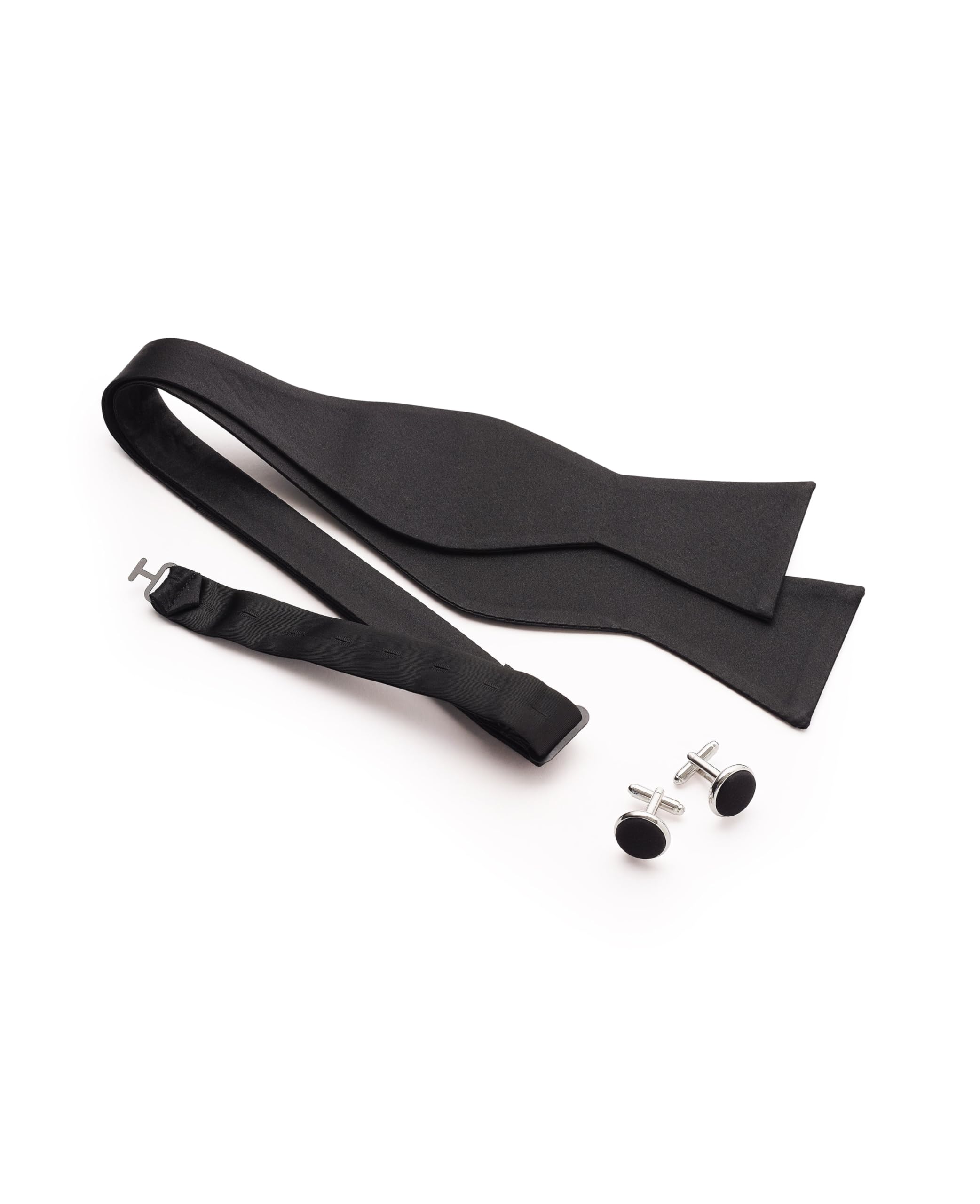 THE SAVILE ROW COMPANY LONDON Men's Black Self Bow Silk Tie & Cufflinks Set