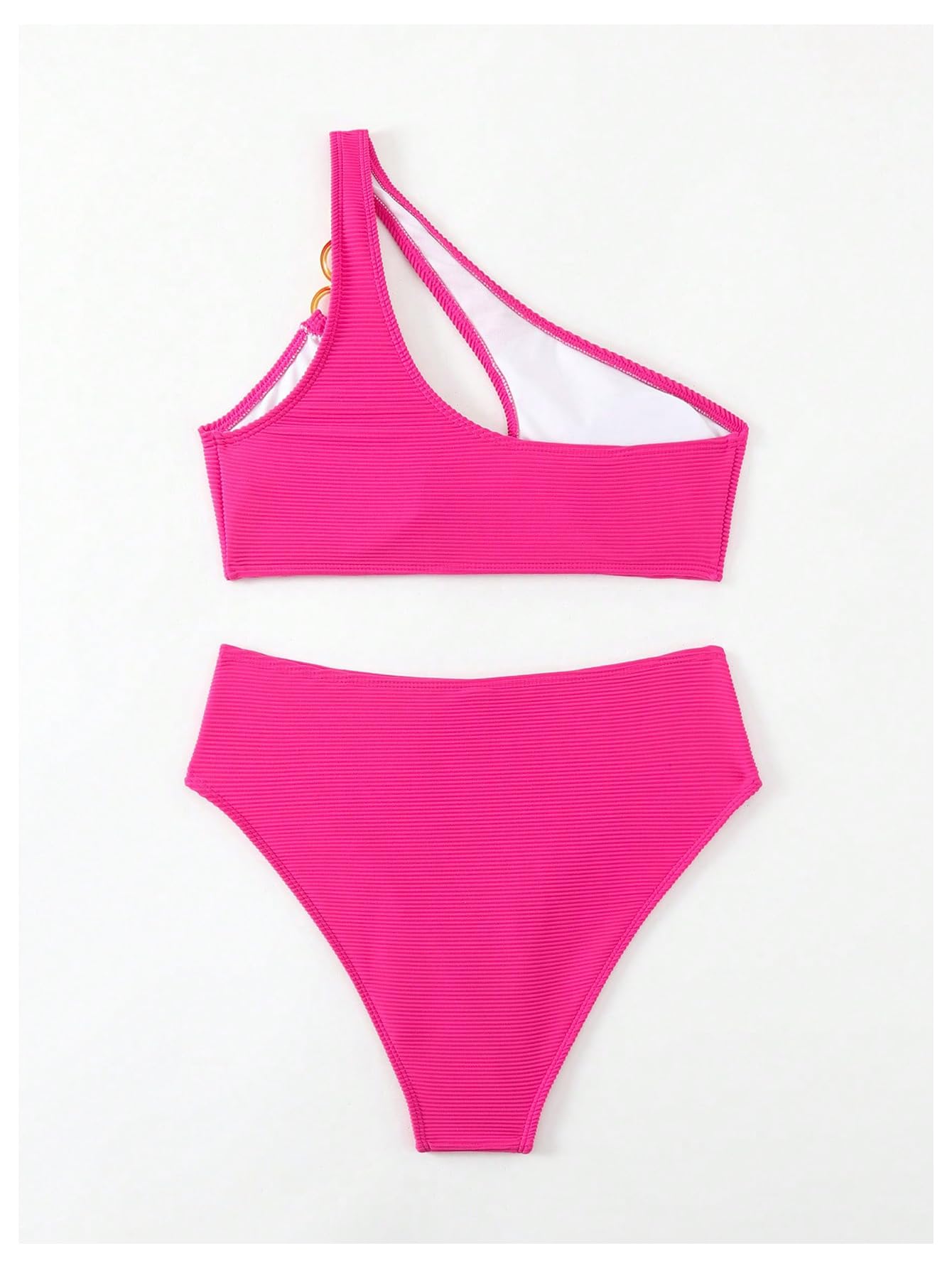 Women's High Waisted Bikini Set One Shoulder 2 Piece Bathing Suit Ring Linked Swimsuits