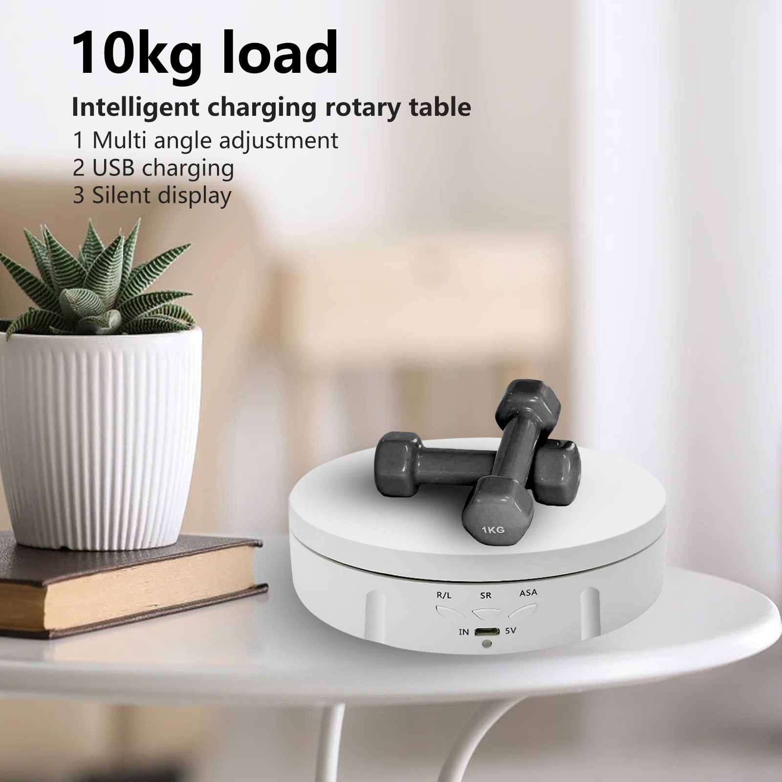 Espositore elettrico rotante per fotografia, giradischi rotante a 360 gradi, supporto rotante motorizzato, per video in diretta, piattaforma girevole automatica, 14,6 cm (bianco)