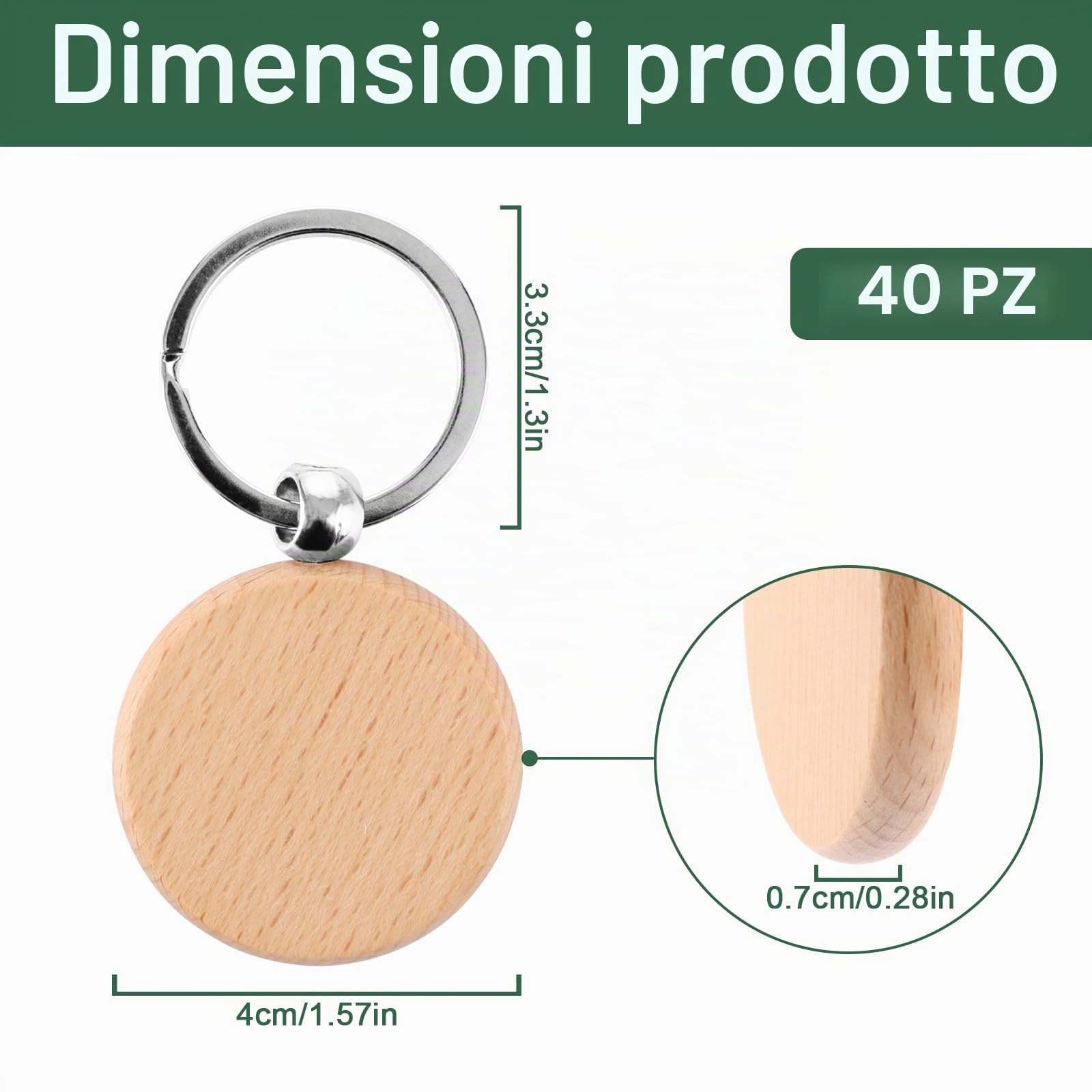 WOPPLXY 40 Pezzi Portachiavi Legno, 4 cm di Diametro Portachiavi in Legno per Fai da Te, Bricolage, Decorazioni, Regali, Pittura (7 Millimetri di Spessore)