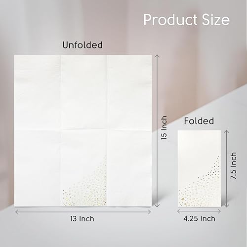 Miniatura 4 de Elegantes servilletas de estrella dorada, 100 servilletas de cena blancas y doradas, servilletas doradas desechables de 7.5 x 4.25 pulgadas,