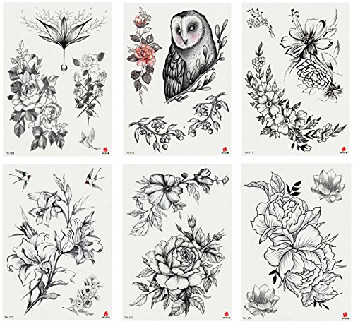 Nutrition Bizz Temporary Tattoos for Women Kids Teen Arm Tattoo Fake Tattoo Lotus Cherry Blossoms Biker Tattoo Waterproof Stickers Beach Arms Shoulders Chest & Back (Pack of 6# 3)