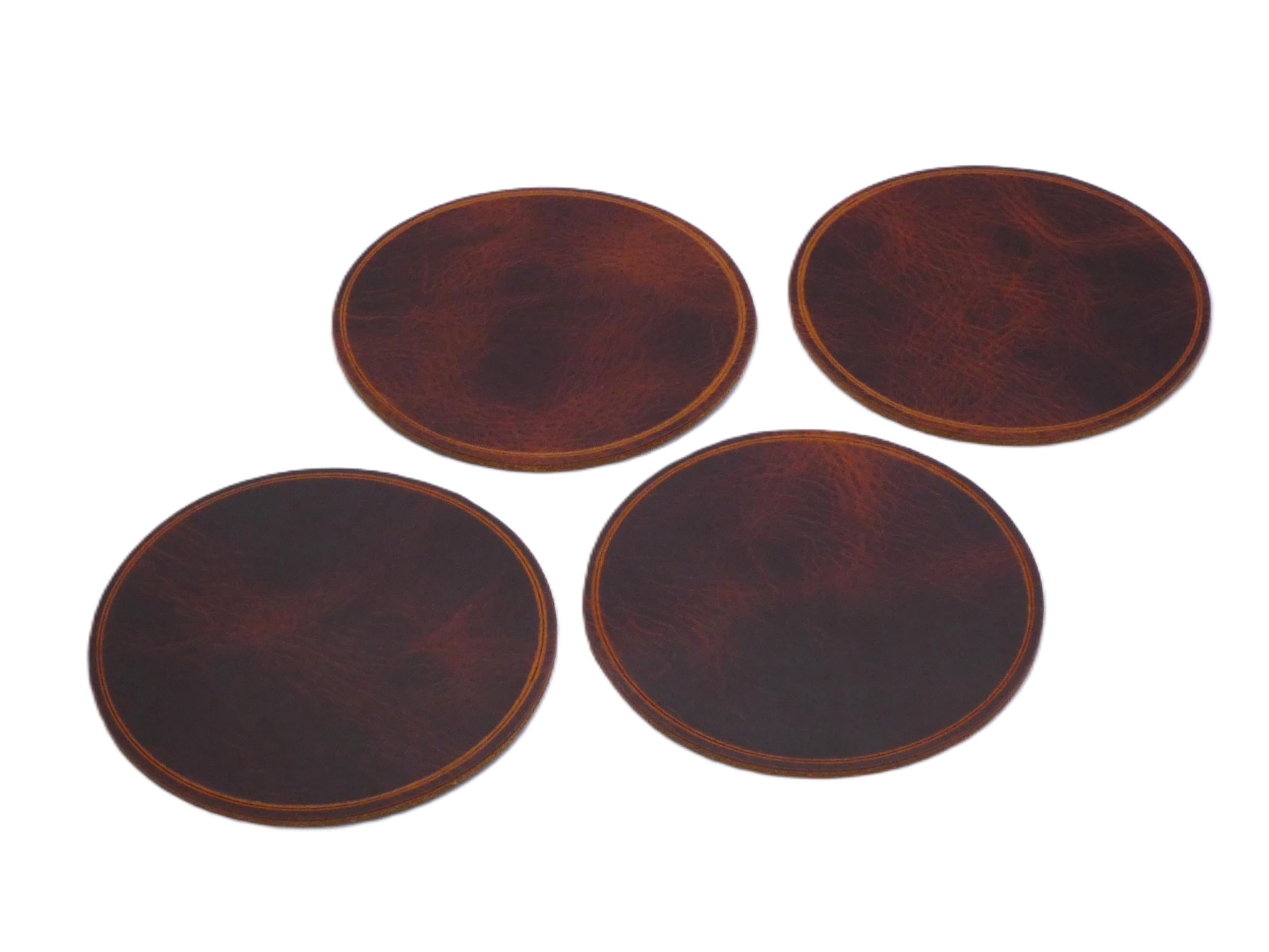 Leather Coaster Set, Round Drinks Coaster made from Dark Tan Italian Leather (8)