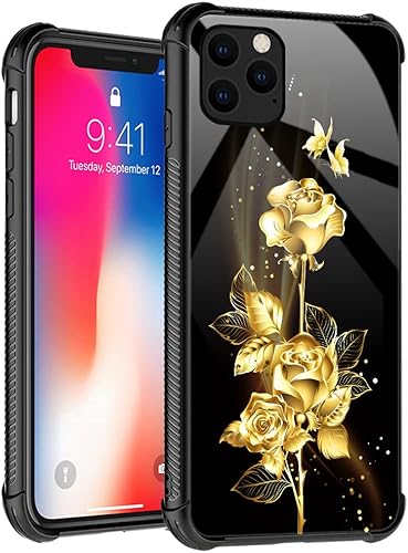 TnXee Funda compatible con iPhone 12 Pro Max, funda con diseño de flor de mariposa dorada para iPhone 12 Pro Max, funda para hombres y mujeres