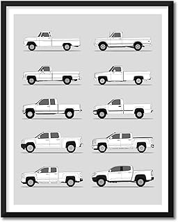 Chevy Silverado Inspired Poster Print Wall Art Handmade Decor of Chevy Silverado Generations History Evolution 24x36" (Unframed) Metallic Print