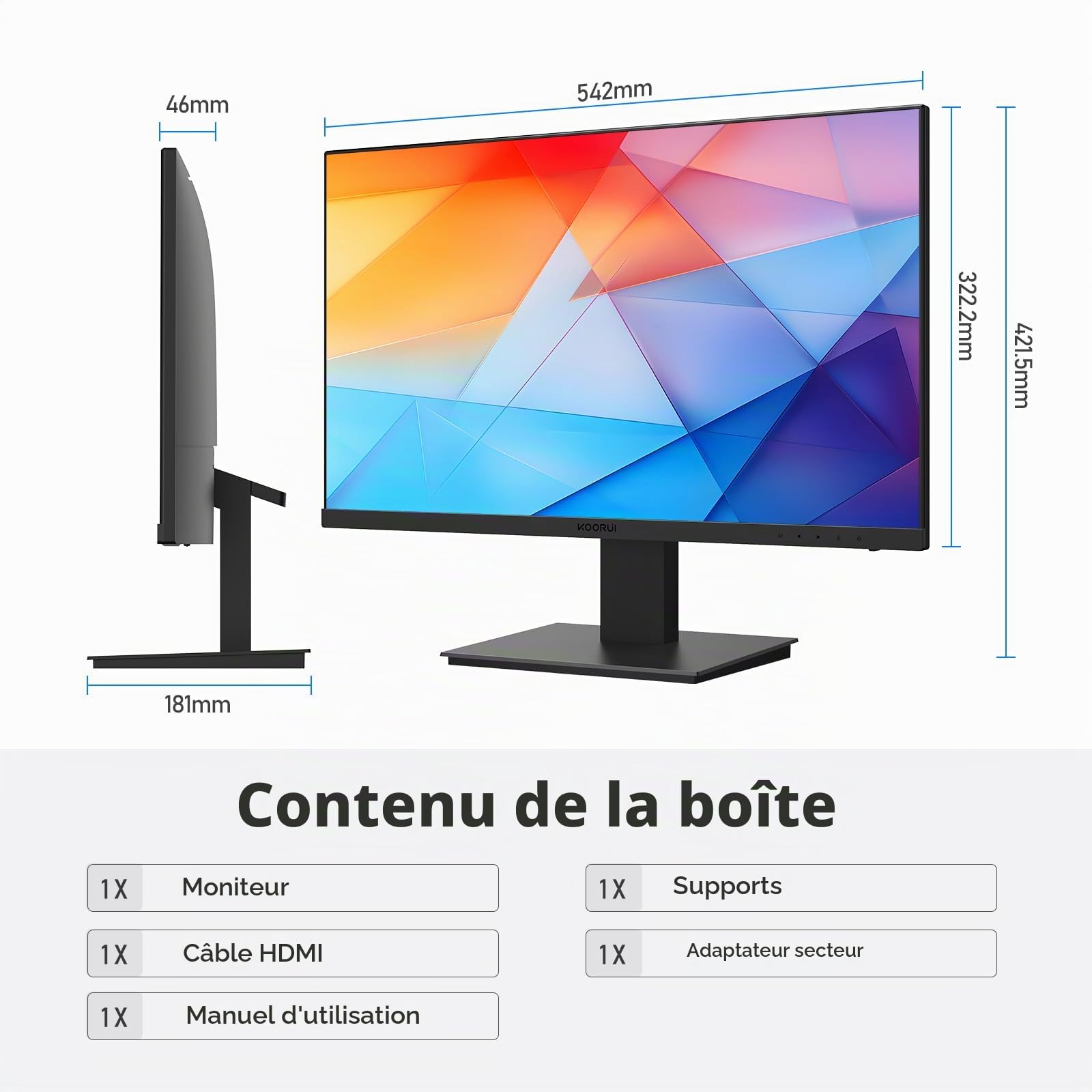 KOORUI Gaming Ecran PC 24 Pouces, Haut-parleurs Intégrés, FHD 1920 * 1080p, 100Hz, Compatible VESA 75 x 75 mm, Eye Care, Adaptive Sync, Frameless